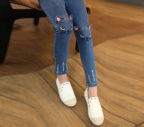 Girls Knee Cat Jeans Leggings